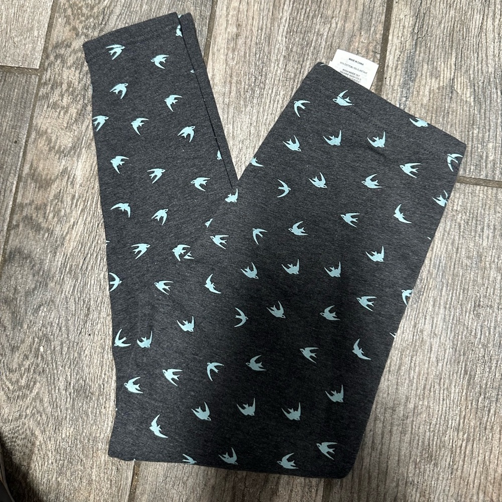 Kirkland Signature Girls Bird Leggings Grey/Blue New Size 10/12
